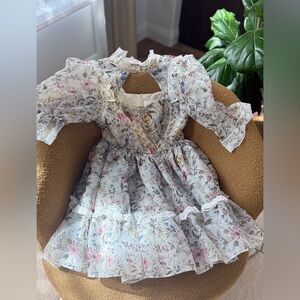 Selkie Cream Floral Lace-Trim Puff Sleeve Dress